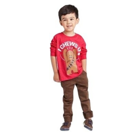 Star Wars Chewbacca "I Chews U" Red Long-Sleeve Toddler T-Shirt 12M - Picture 4 of 4